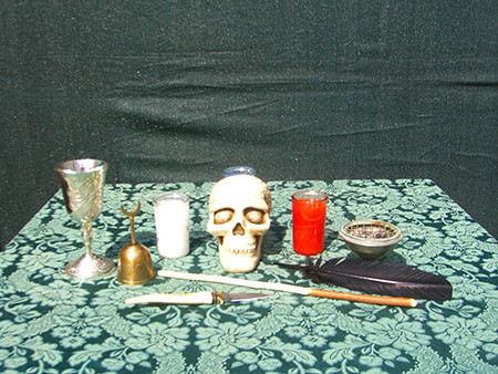 Ritual tools arranged on a table