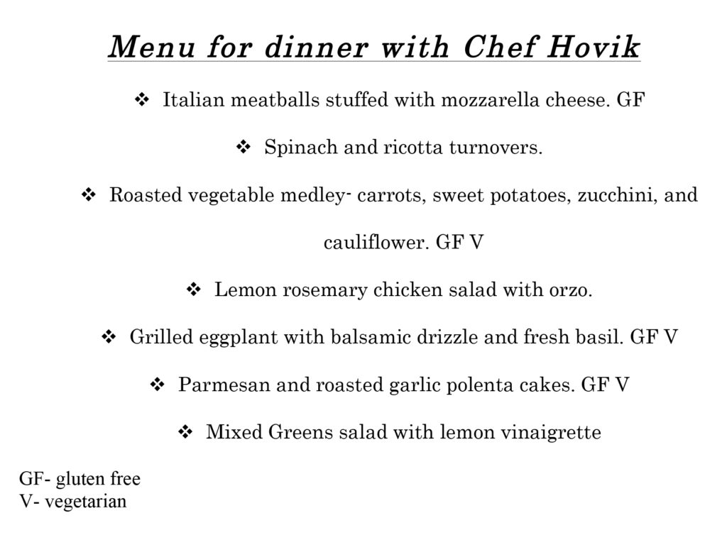 Menu for dinner with Chef Hovik