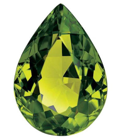 A faceted, clear, chartreuse green example of a peridot