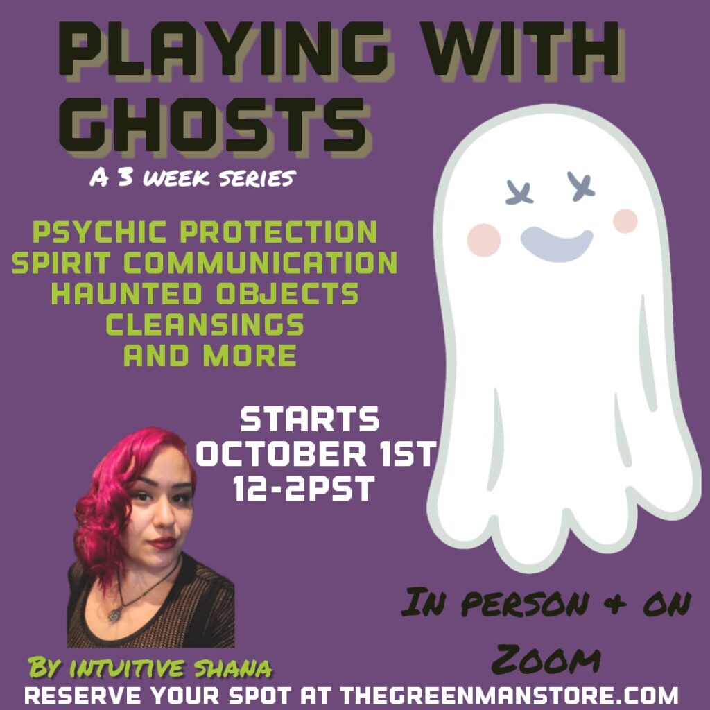 a woman with pink hair and a ghost