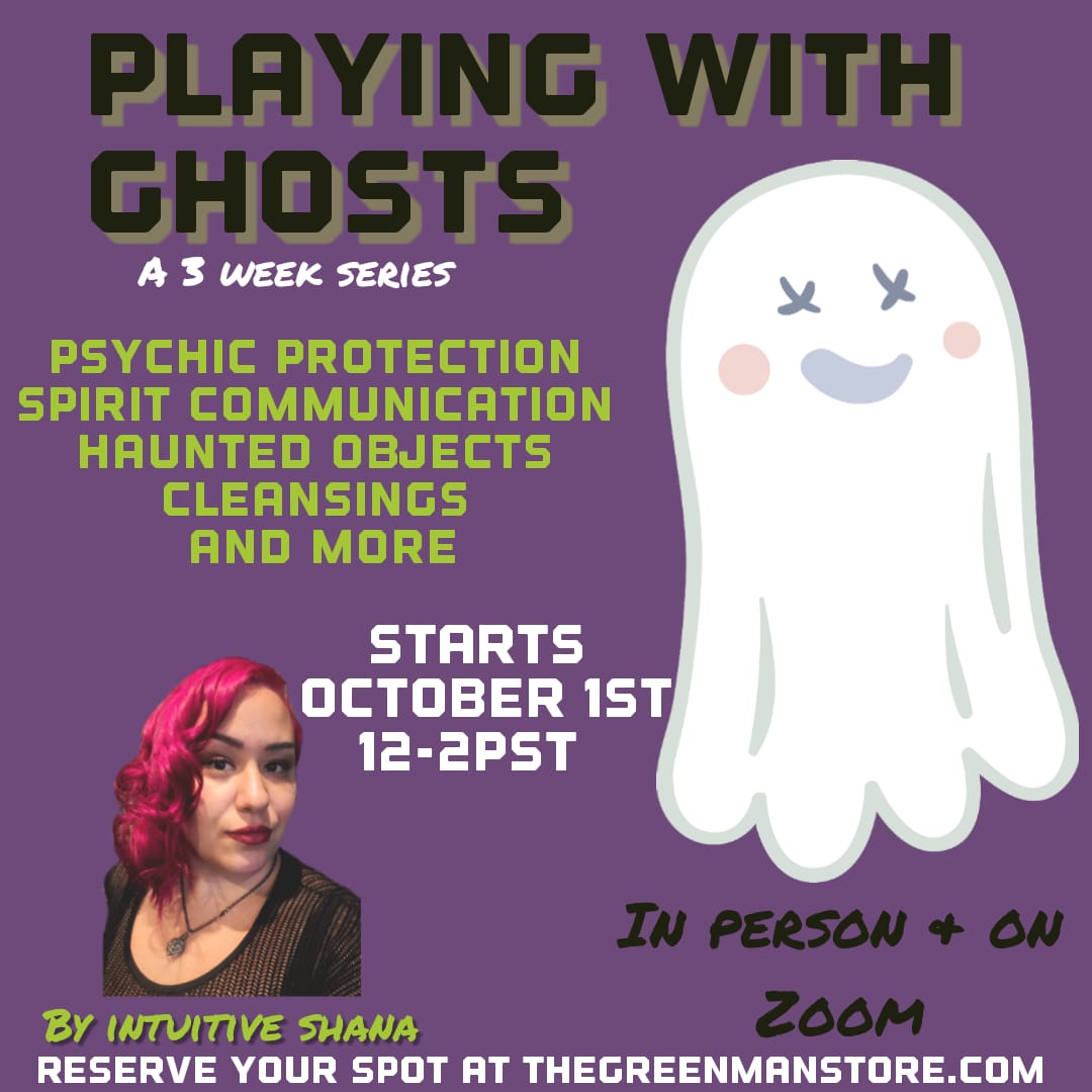 a woman with pink hair and a ghost