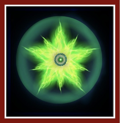 a green flame in a circle