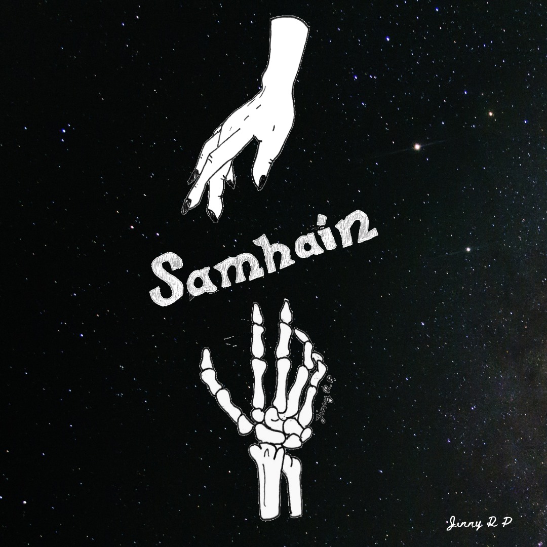 a hand and a hand in space