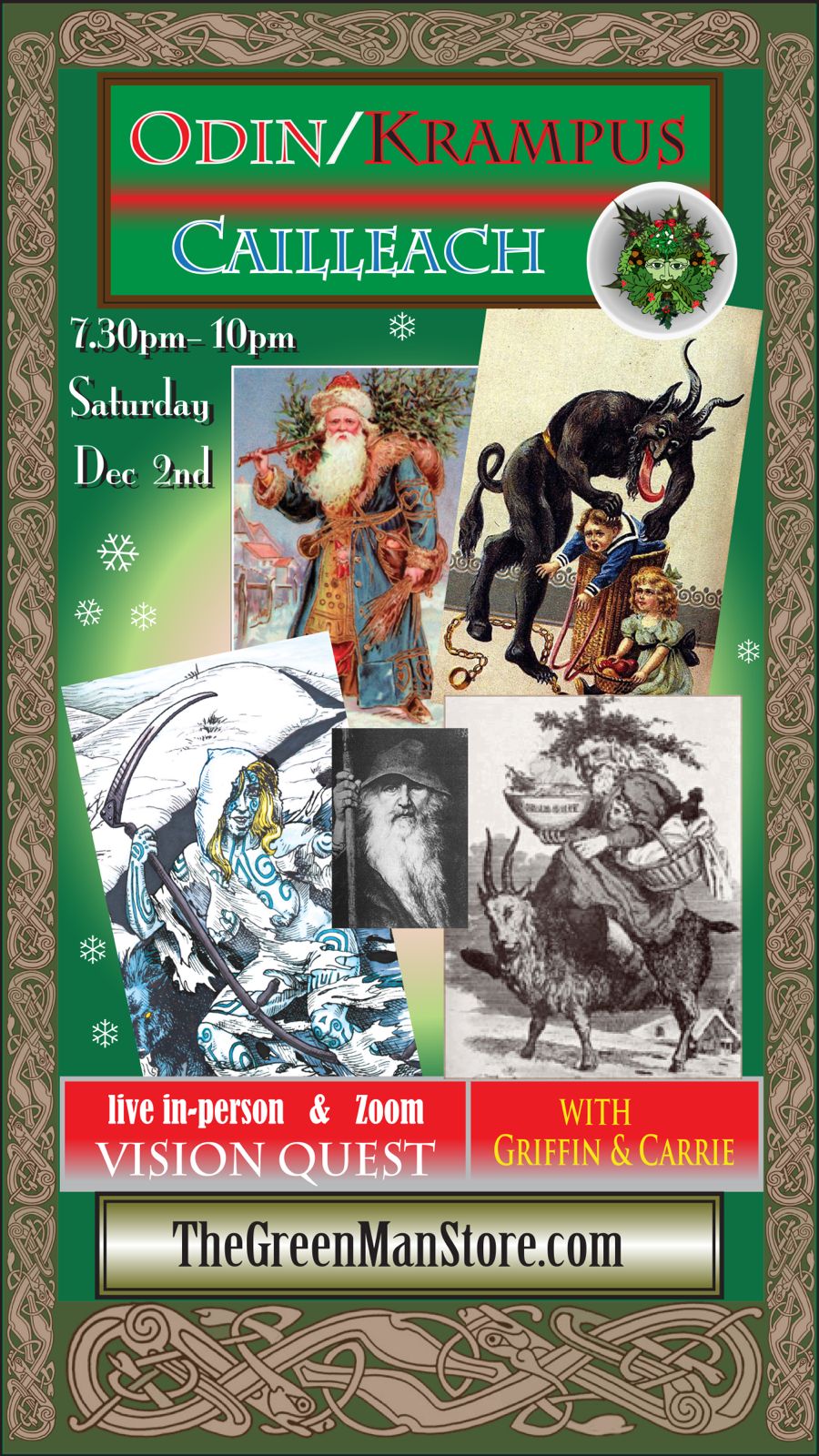 a poster with images of santa claus and a goat