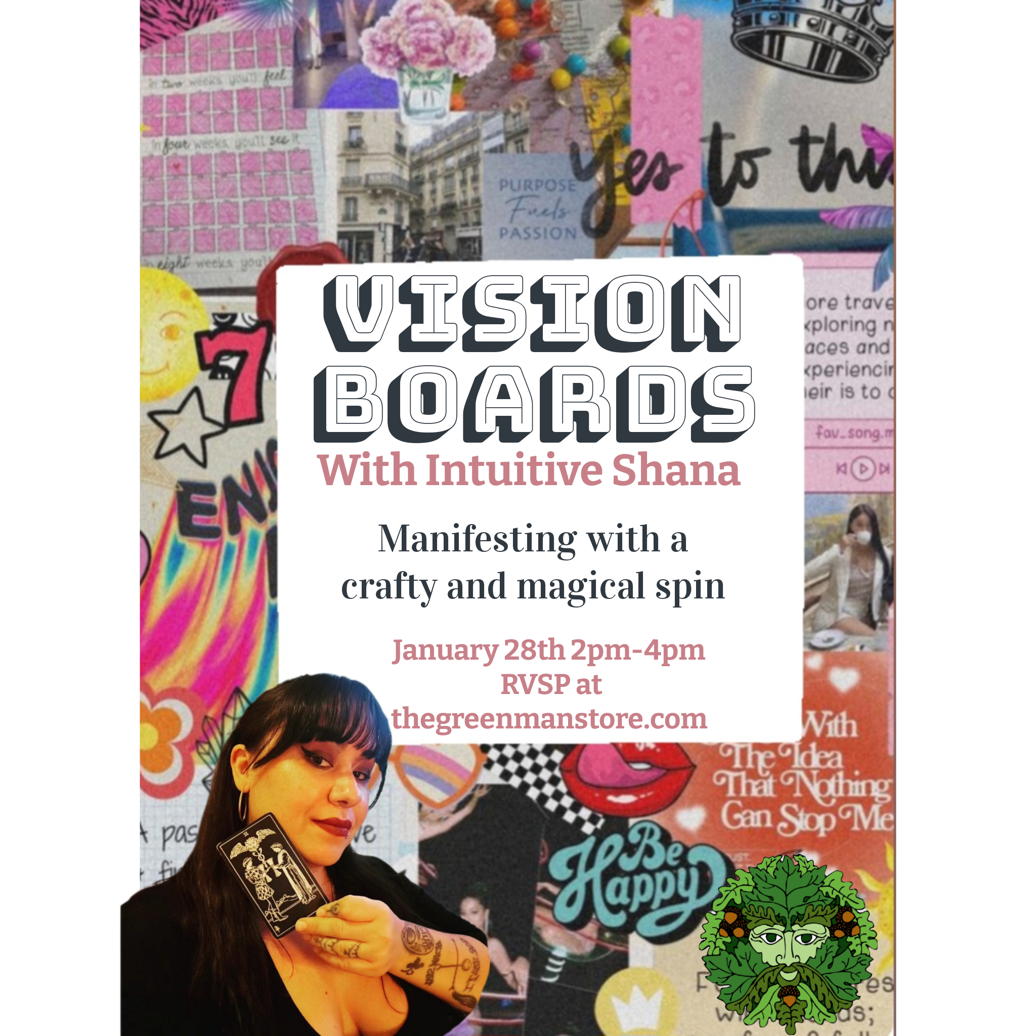 a poster with a woman holding a card