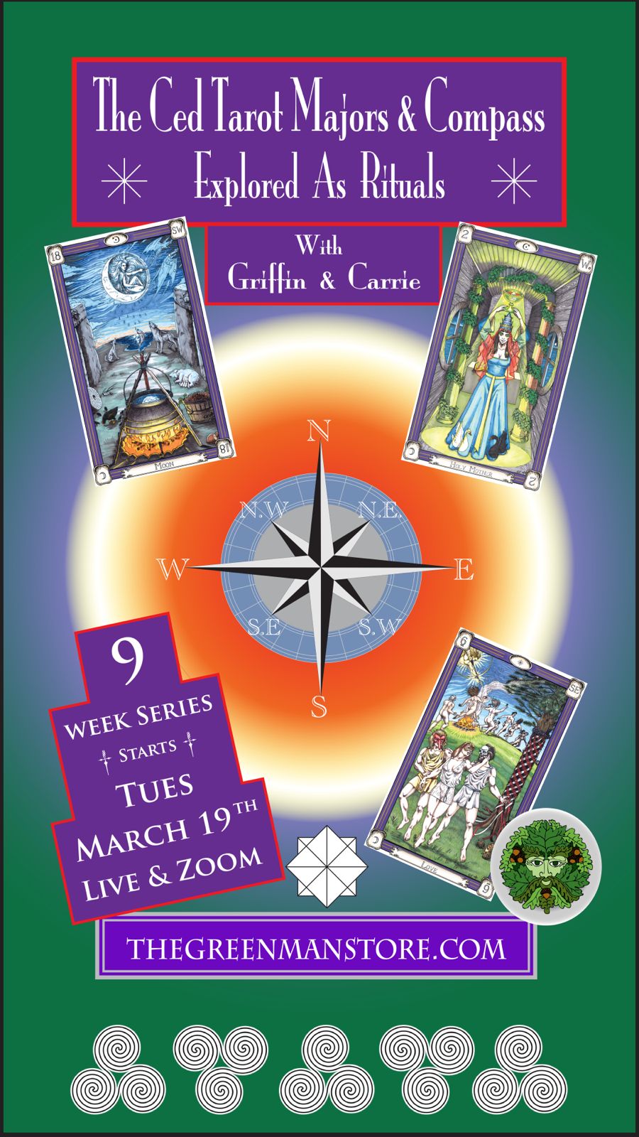 a poster with a compass and cards