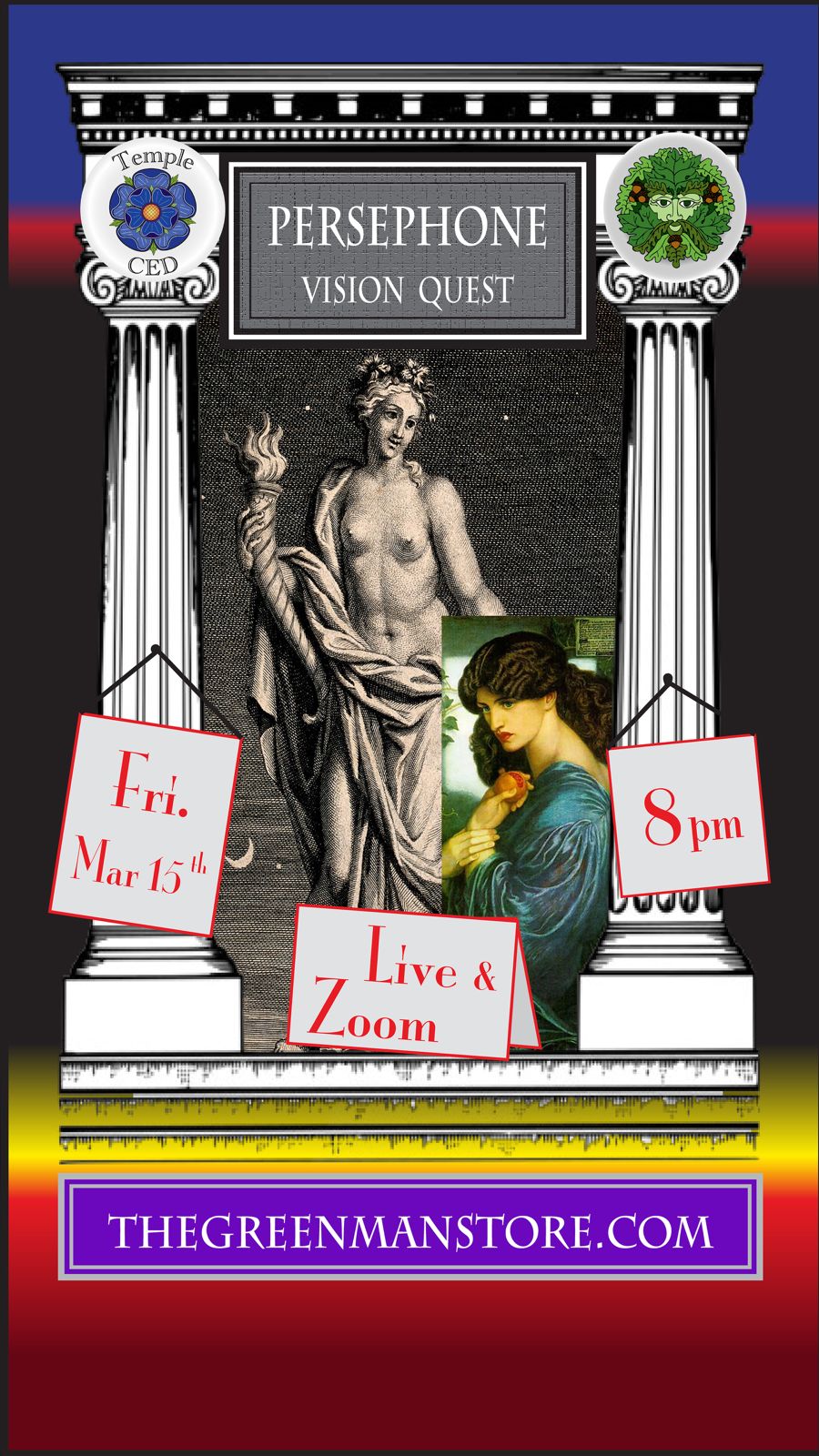 a poster with a picture of a woman and a woman holding a torch