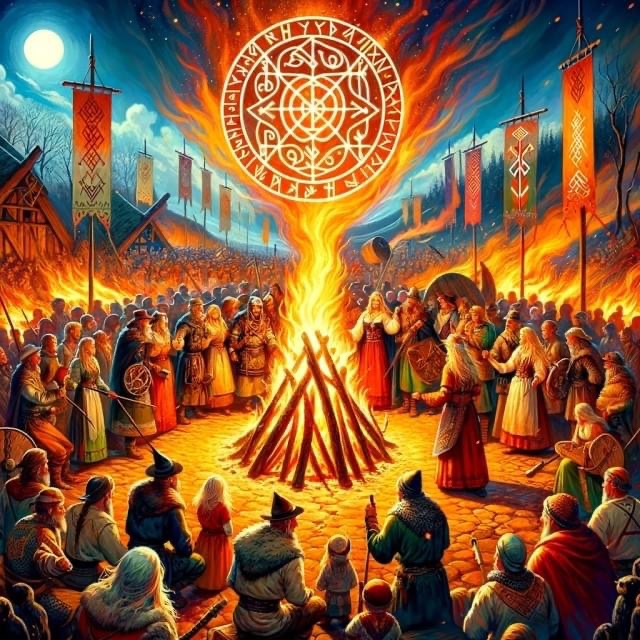 a group of people around a fire