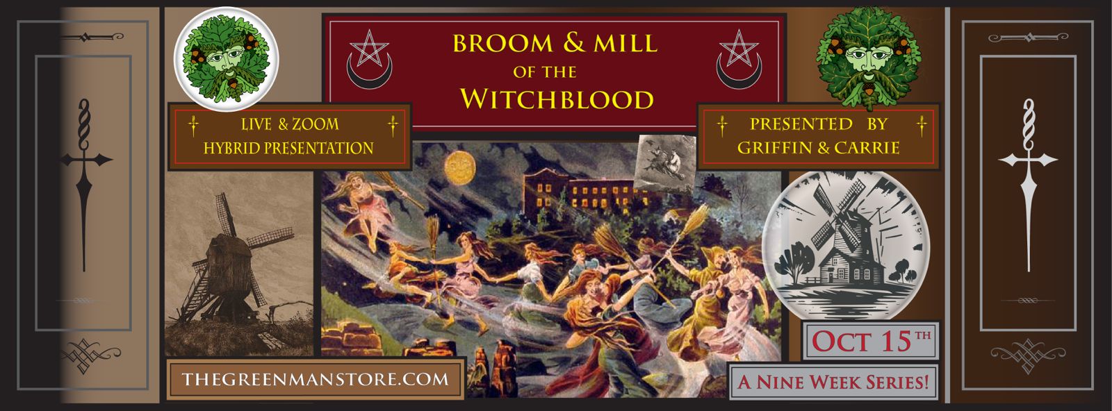 a poster with a group of women flying on brooms