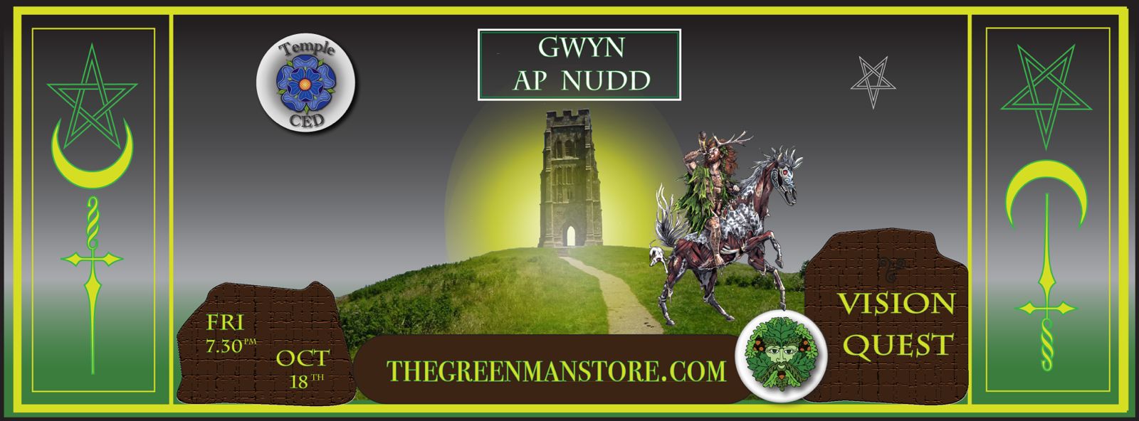 a man riding a horse on a hill with a tower in the background