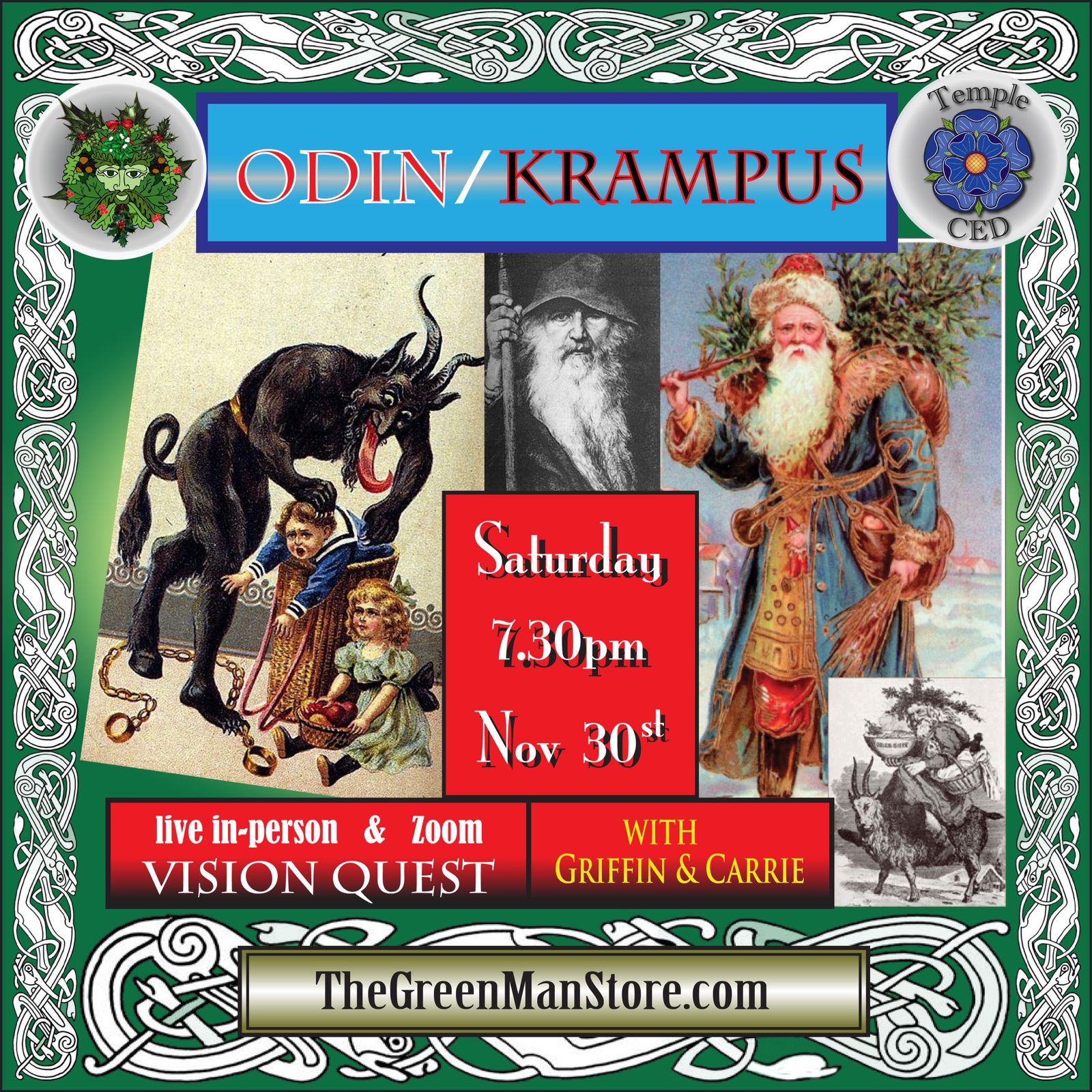 a poster with a picture of a man and a goat