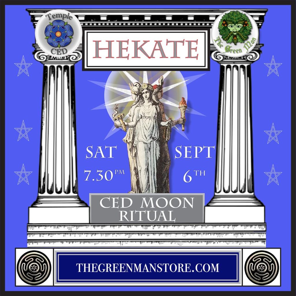 A poster with columns and a statue