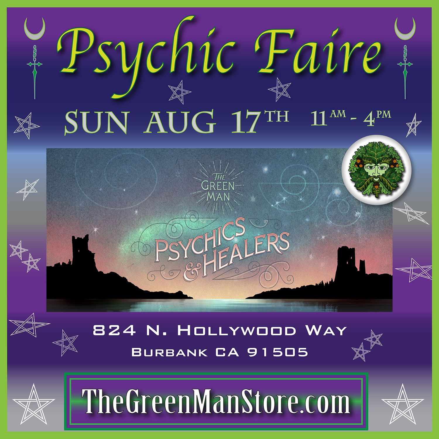 A purple and green poster