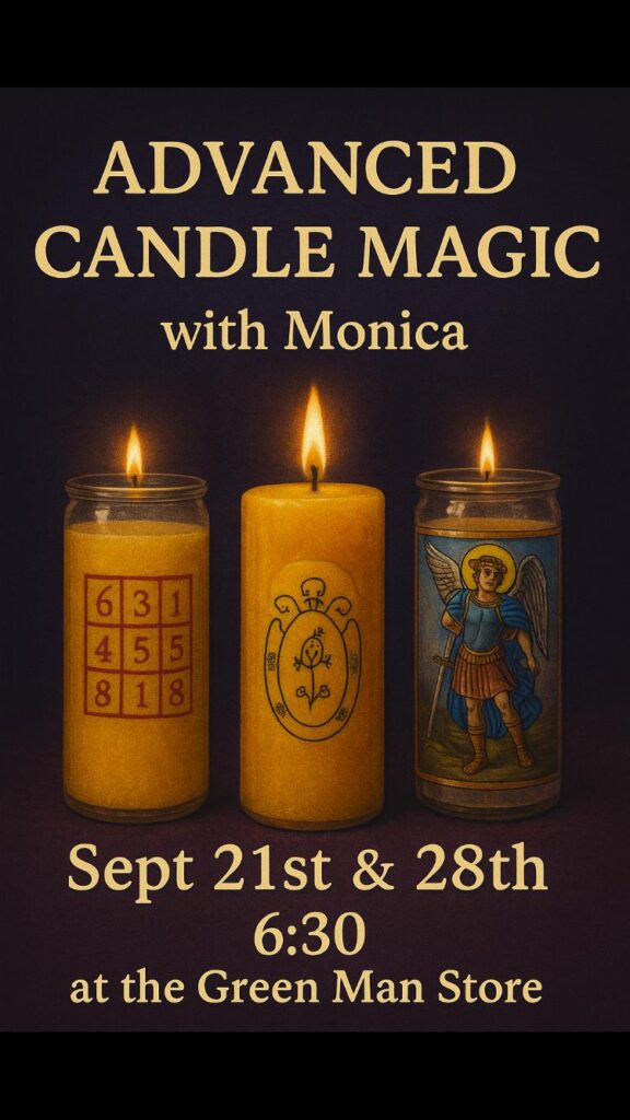 A group of candles with a picture of a angel and a person