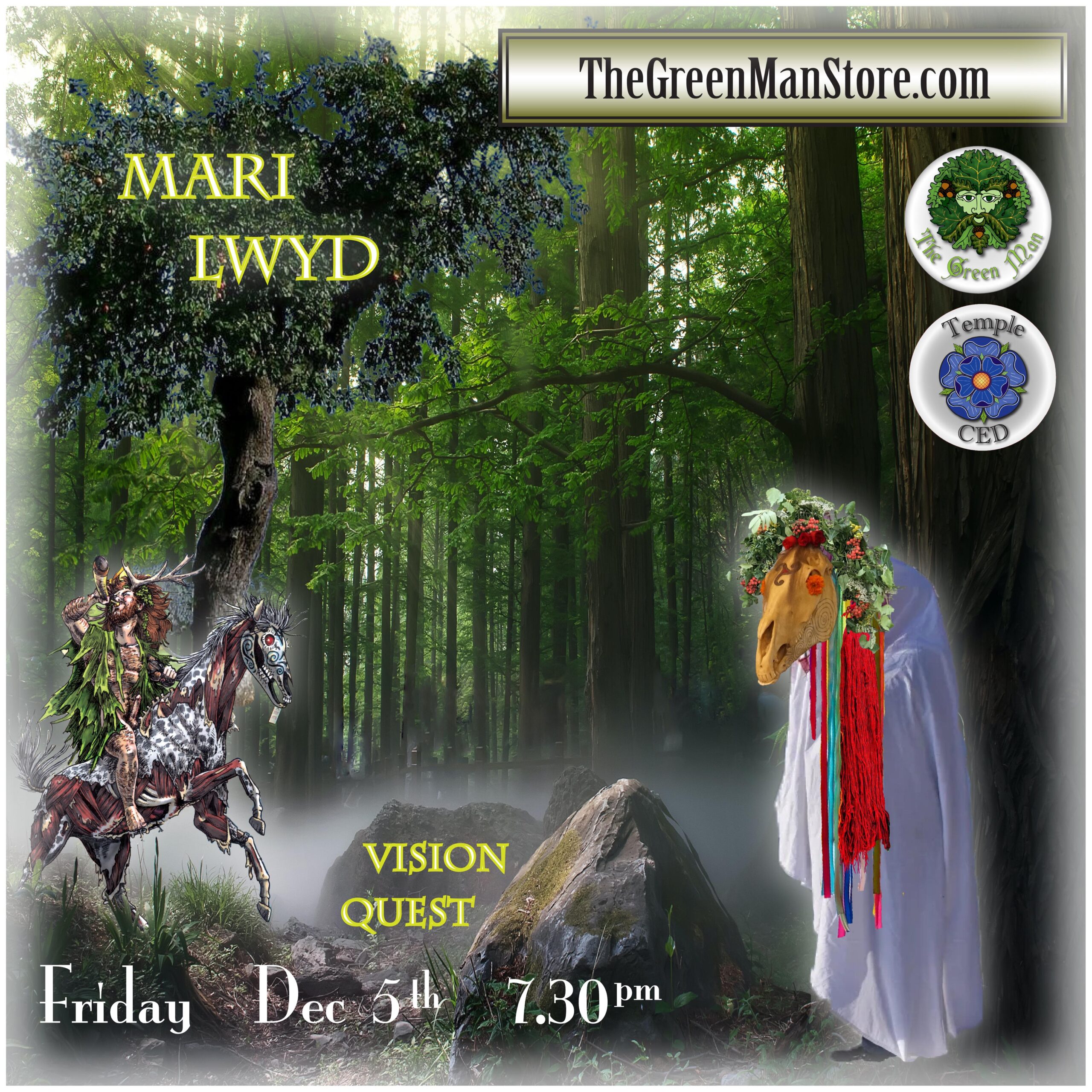 A poster of a man in a white robe and a horse with a head on a horse