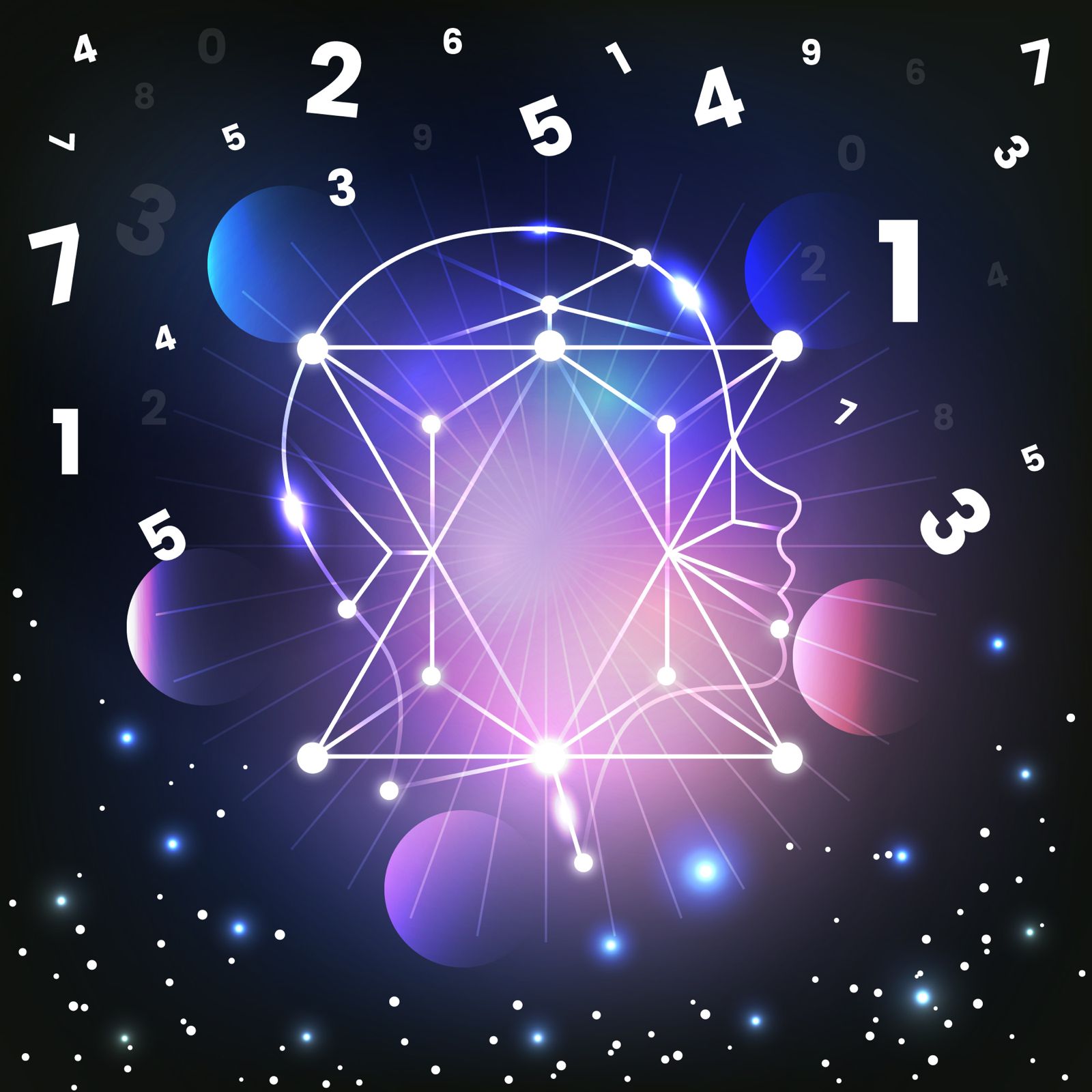 A graphic of a face with numbers and lines