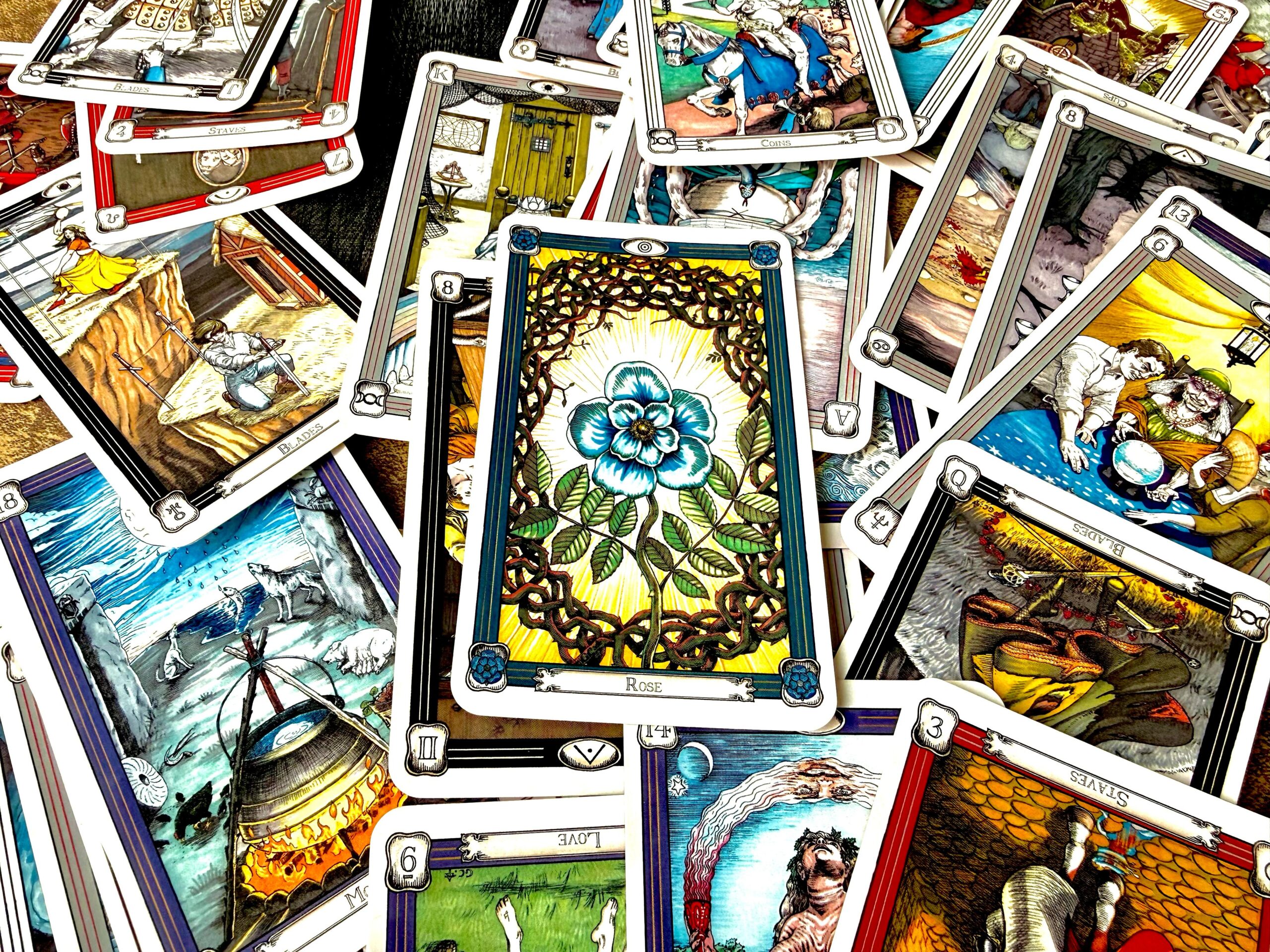 A pile of cards with different images