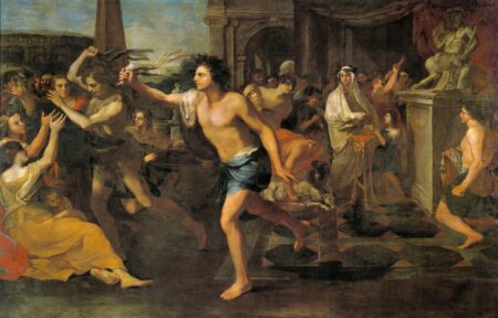 A painting of a group of people dancing