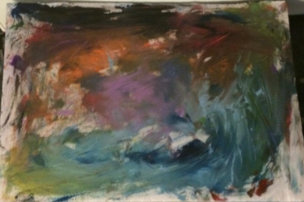 A painting of a colorful landscape